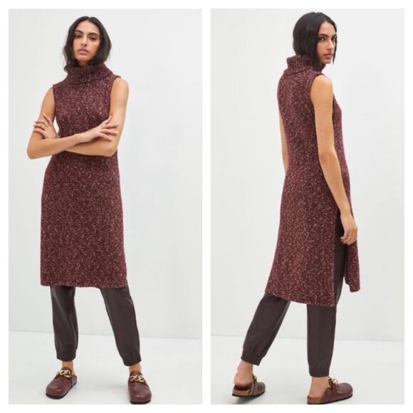 Anthropologie Flowy Maxi Tunic Sleeveless Turtleneck Tunic Sweater Wine Small - Picture 1 of 15